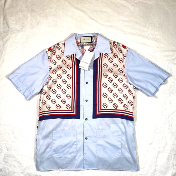 GUCCI PATCH POCKET BOWLING SHIRT LIGHT BLUE - Picture 10 of 16